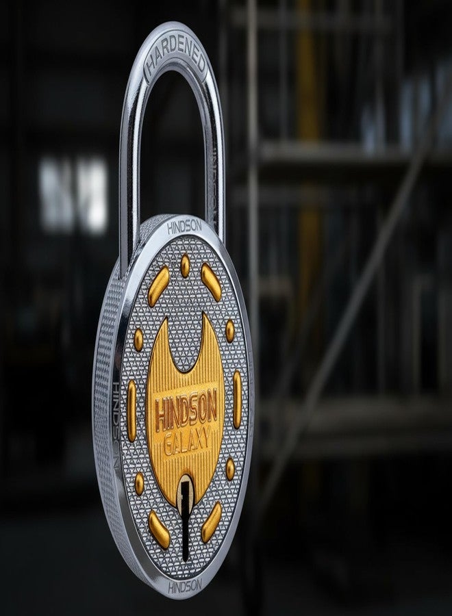 HINDSON Galaxy Brass Lock and Key Round 65mm with 6 Key, Steel Double Locking, 8 Lever Padlock for Door, Gate, Shutter (Finish Gold) - Image 5
